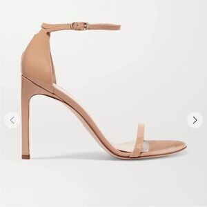 Stuart Weitzman Tan Patent Leather Nudistsong 90mm Sandals Adobe Aniline SZ 6.5